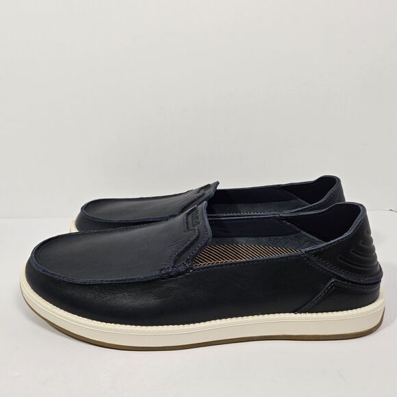 $140 Olukai Kākaha Nia Mens 11 Leather Slip On Shoes Loafer Casual Indigo Blue main image 4